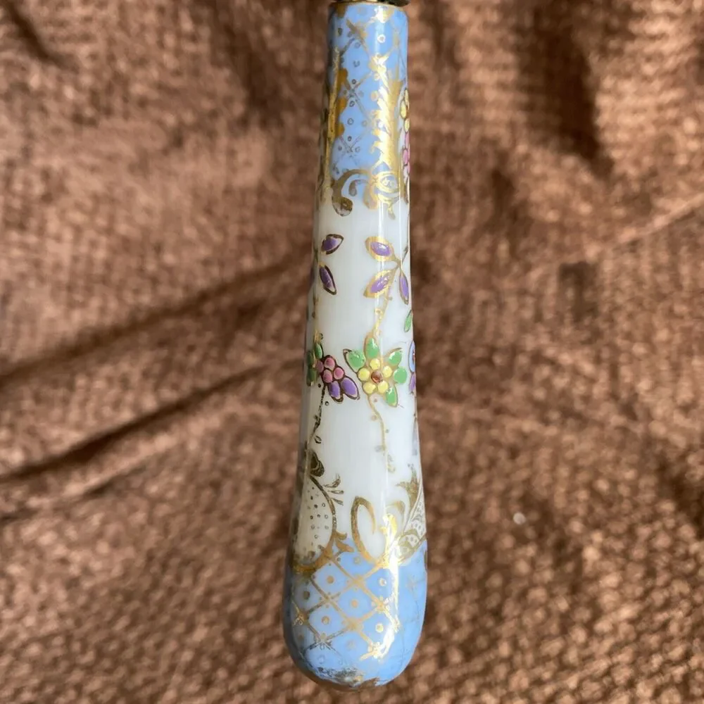 Sheffield England Hand Painted Floraine Porcelain Handle Cheese Knife Gold Blue